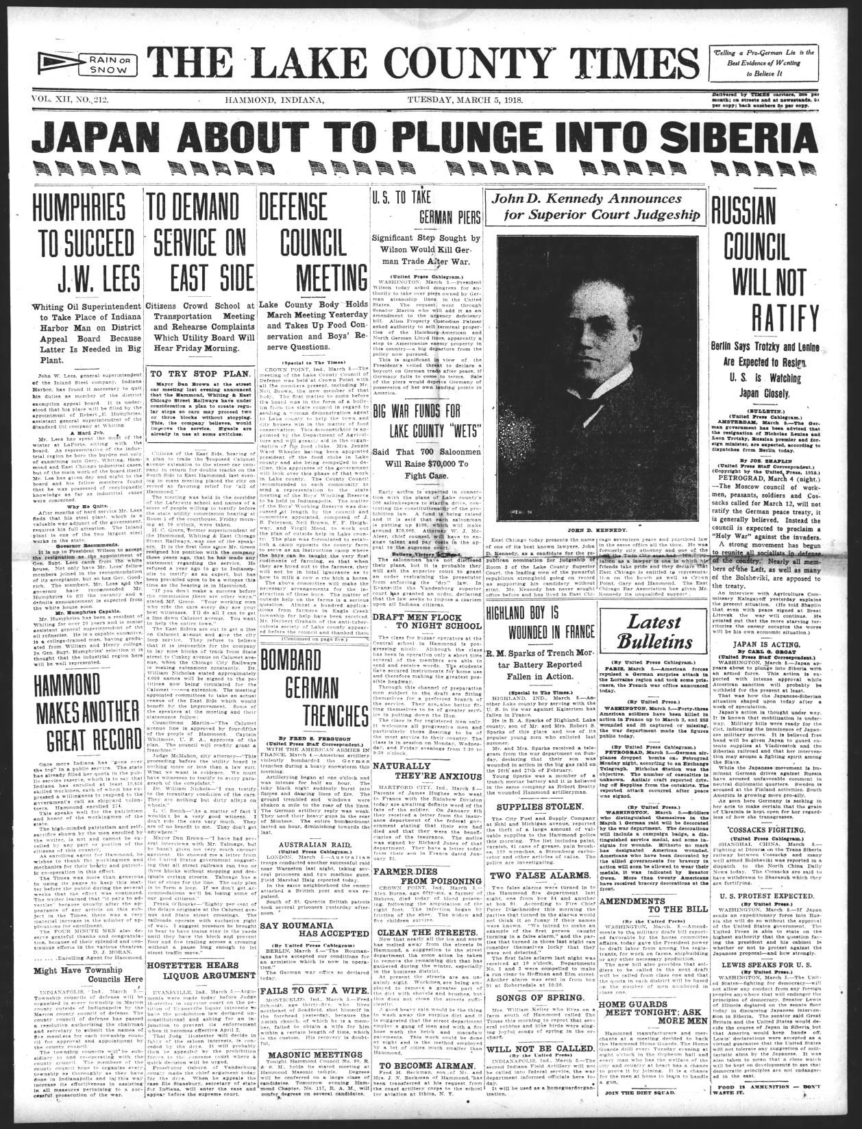 March 5, 1918: Japan About To Plunge Into Siberia